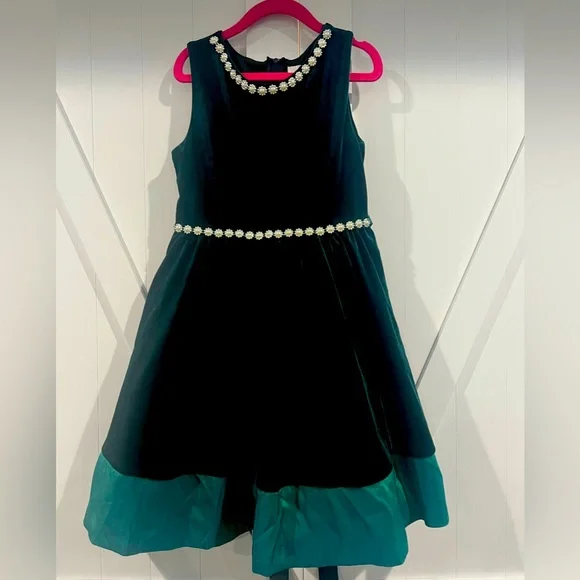 rare editions green velvet dress Rare Editions Green Velvet Formal Dress girls